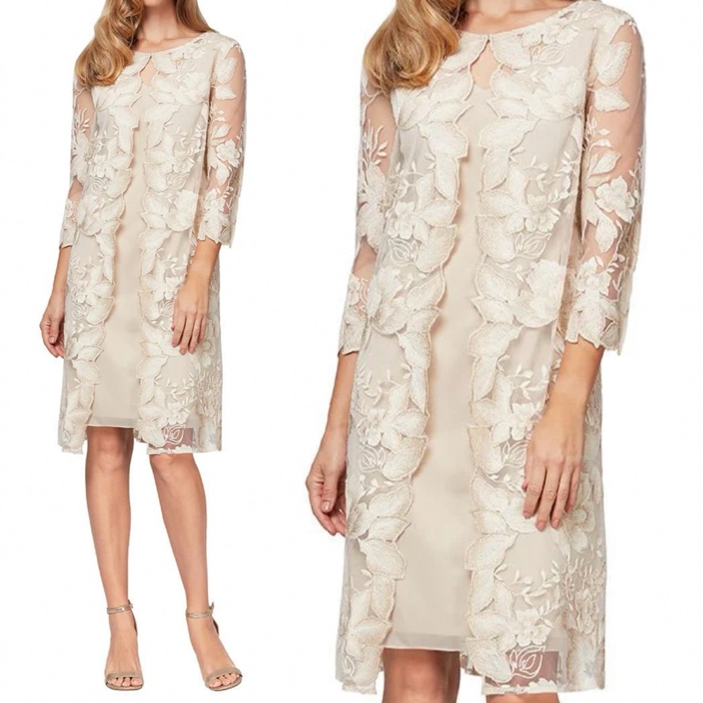 ALEX
EVENINGS
Embroidered Mock Jacket Dress Taupe--Beige
Size 10 - Picture 8 of 10